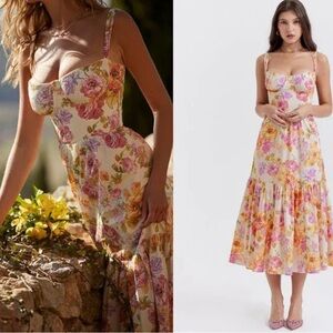 HOUSE OF CB - Elia Floral Stretch Cotton Blend Corset Sundress- S